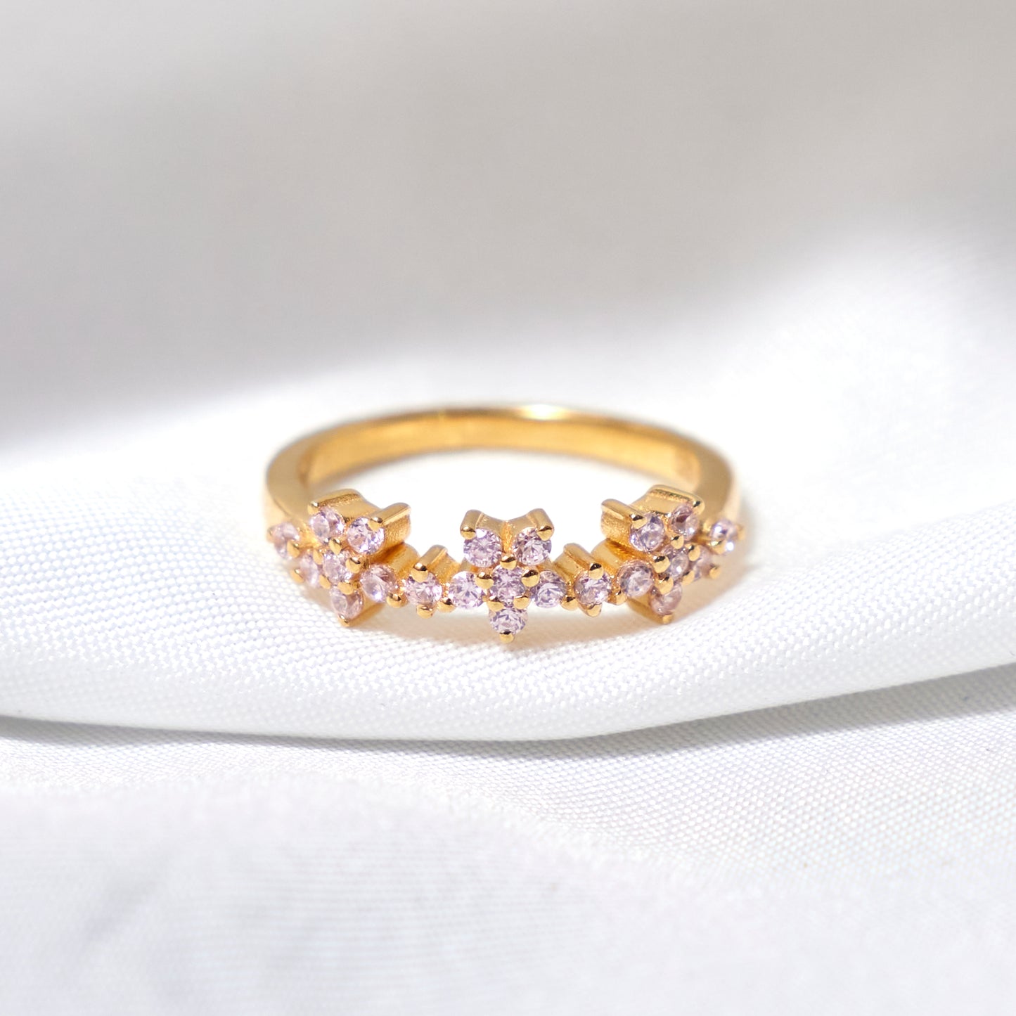 Gold Plated Floral Diamond Style Adjustable Ring