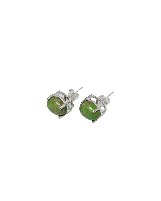 Emerald Whisper: Exquisite Green Turquoise & Sterling Silver Studs
