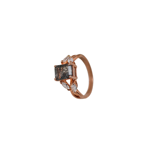Midnight Elegance – Black Rutilated Quartz Ring