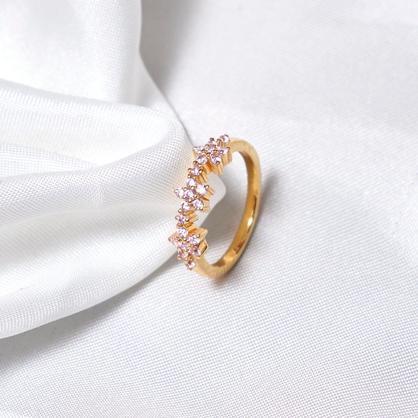 Gold Plated Floral Diamond Style Adjustable Ring