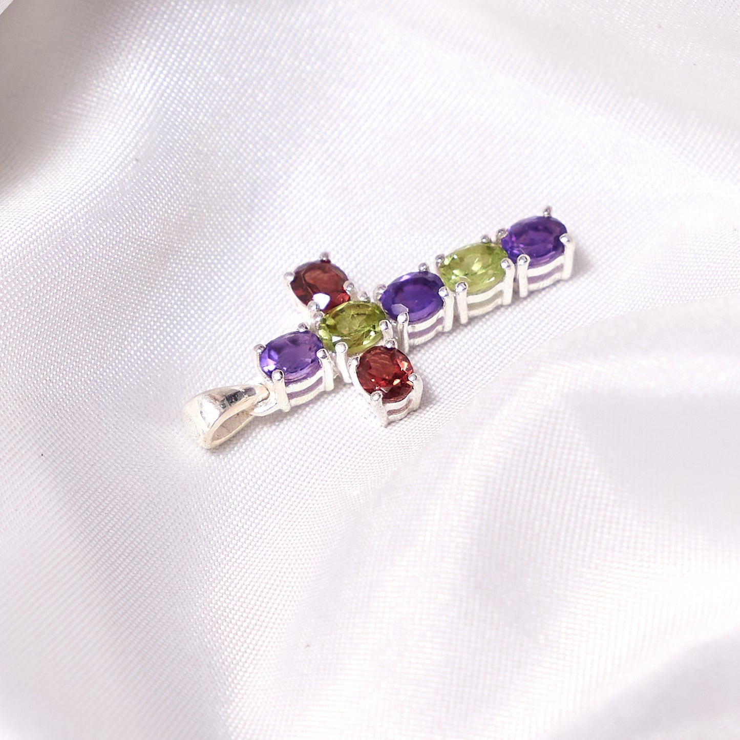 Multicolor Gemstone Cross Pendant