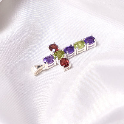 Multicolor Gemstone Cross Pendant