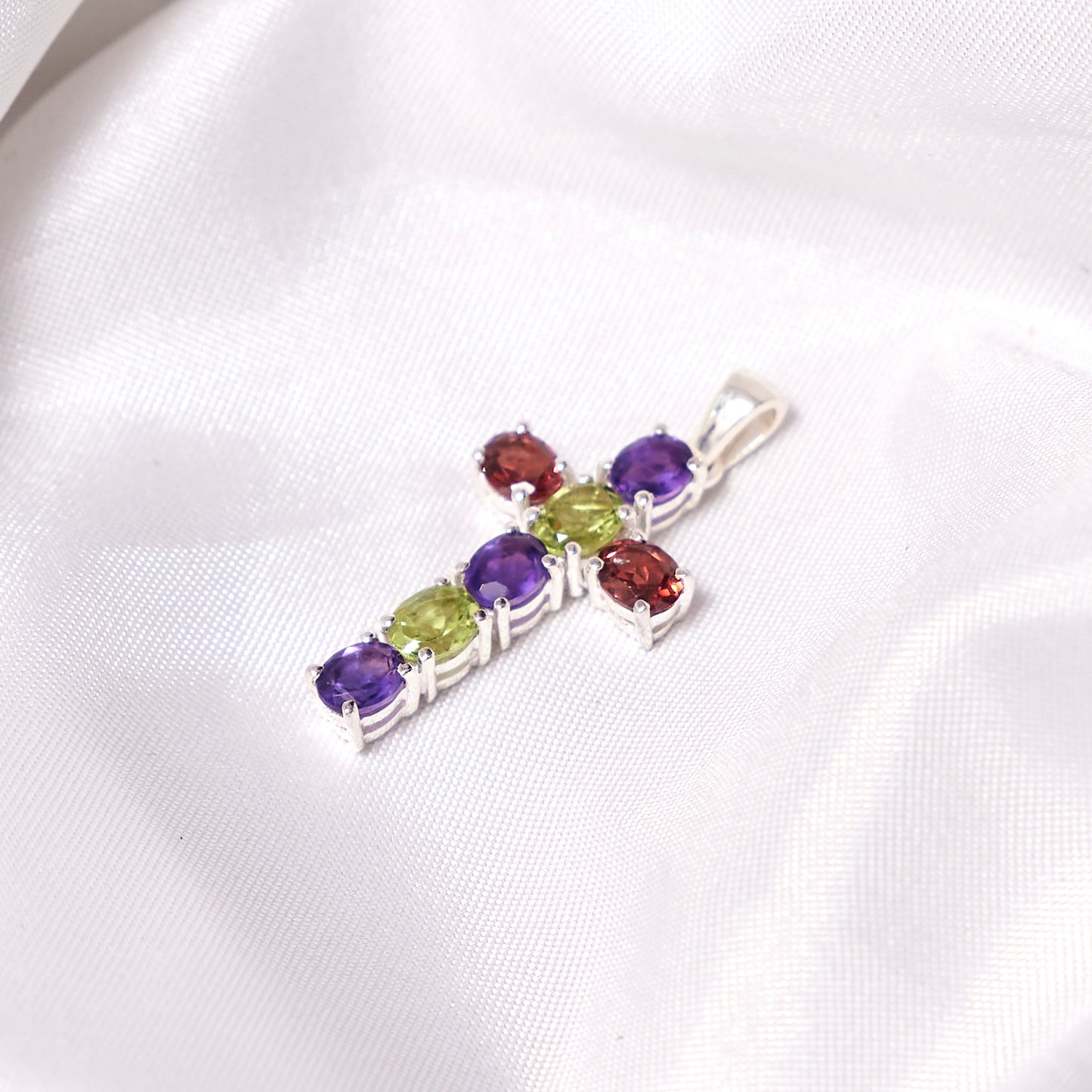 Multicolor Gemstone Cross Pendant