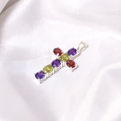 Multicolor Gemstone Cross Pendant