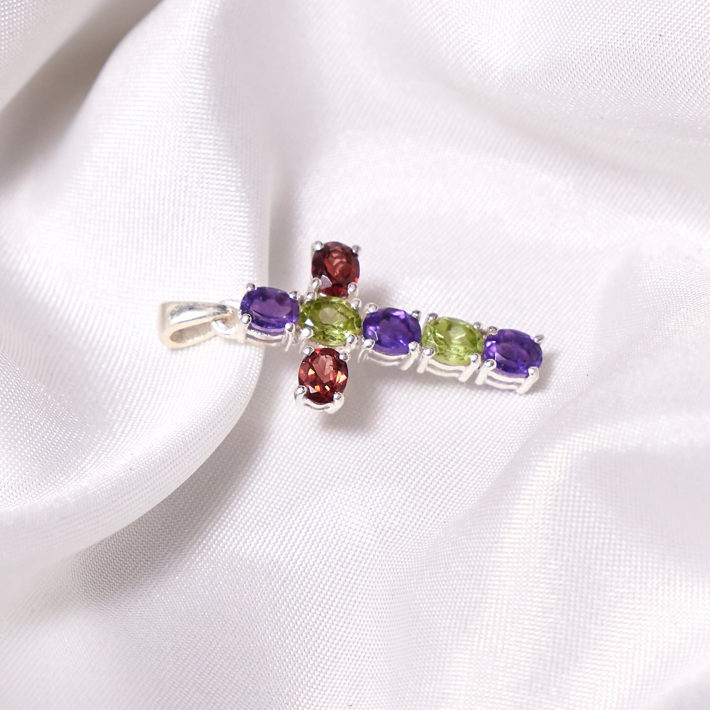 Multicolor Gemstone Cross Pendant