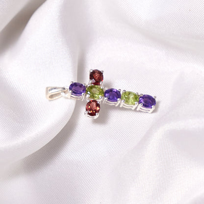 Multicolor Gemstone Cross Pendant