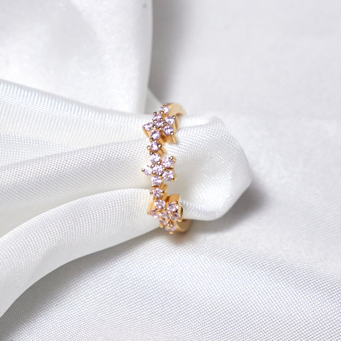 Gold Plated Floral Diamond Style Adjustable Ring