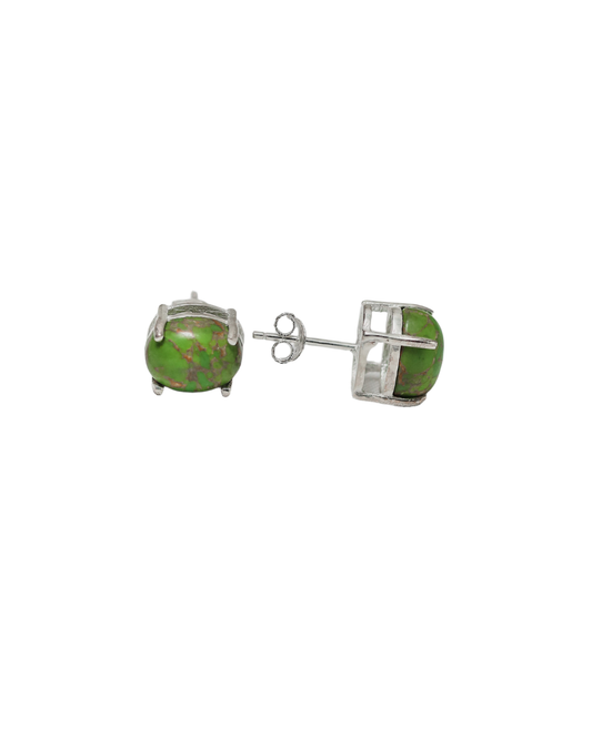 Emerald Whisper: Exquisite Green Turquoise & Sterling Silver Studs