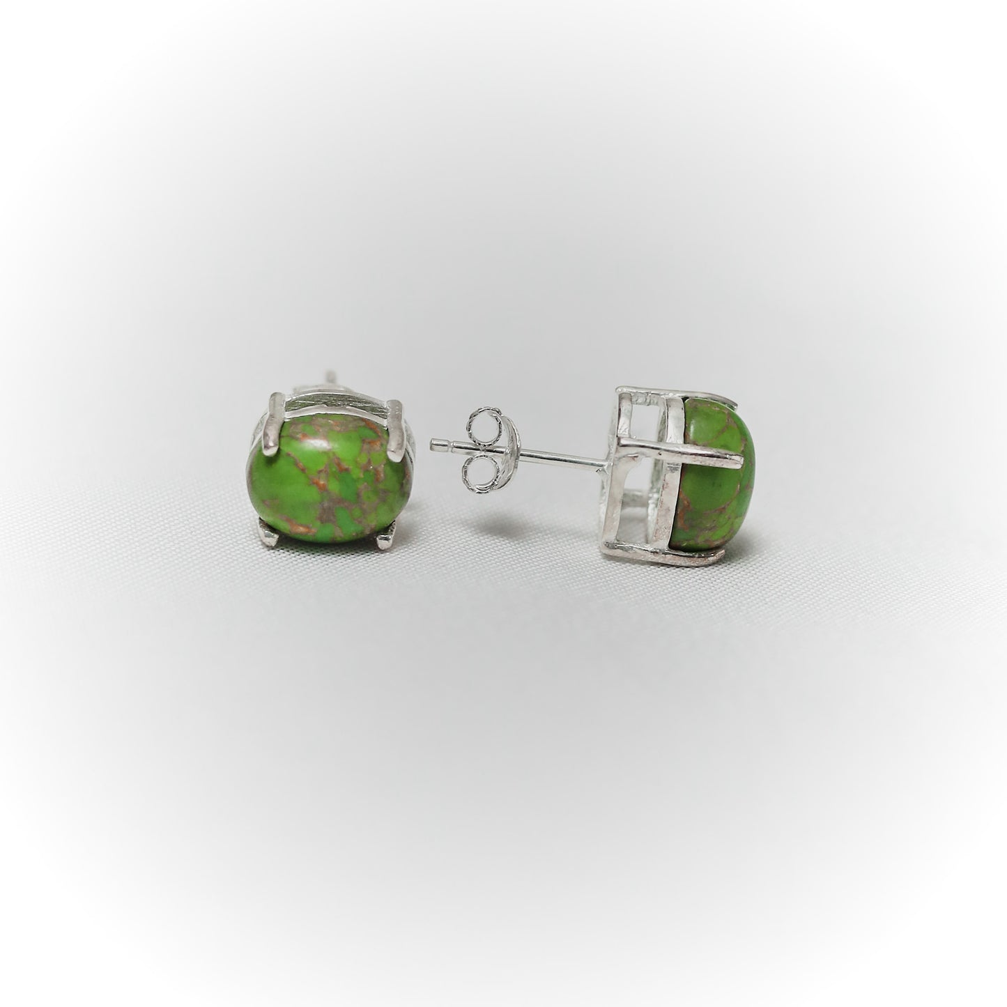 Emerald Whisper: Exquisite Green Turquoise & Sterling Silver Studs