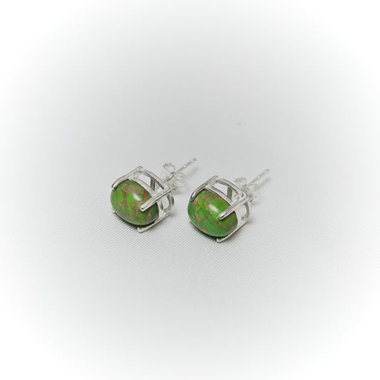 Emerald Whisper: Exquisite Green Turquoise & Sterling Silver Studs