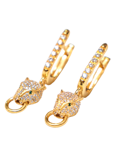 Panther CZ Huggie Earrings in 925 Silver