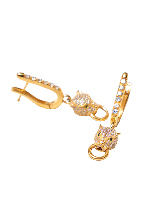 Panther CZ Huggie Earrings in 925 Silver