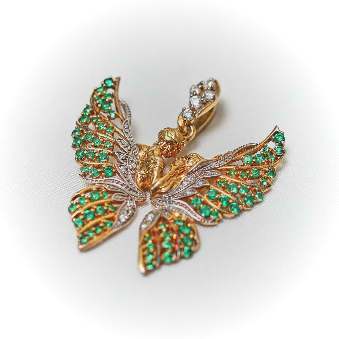 Ethereal Phoenix – Emerald & Diamond Pendant
