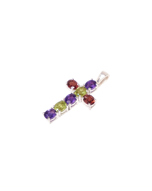 Multicolor Gemstone Cross Pendant