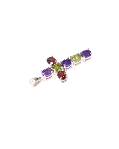 Multicolor Gemstone Cross Pendant
