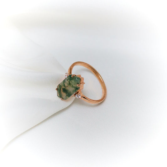 Earth Alchemy: Moss Agate & Rose Gold Consciousness Ring