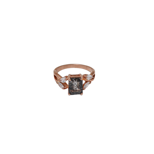 Midnight Elegance – Black Rutilated Quartz Ring