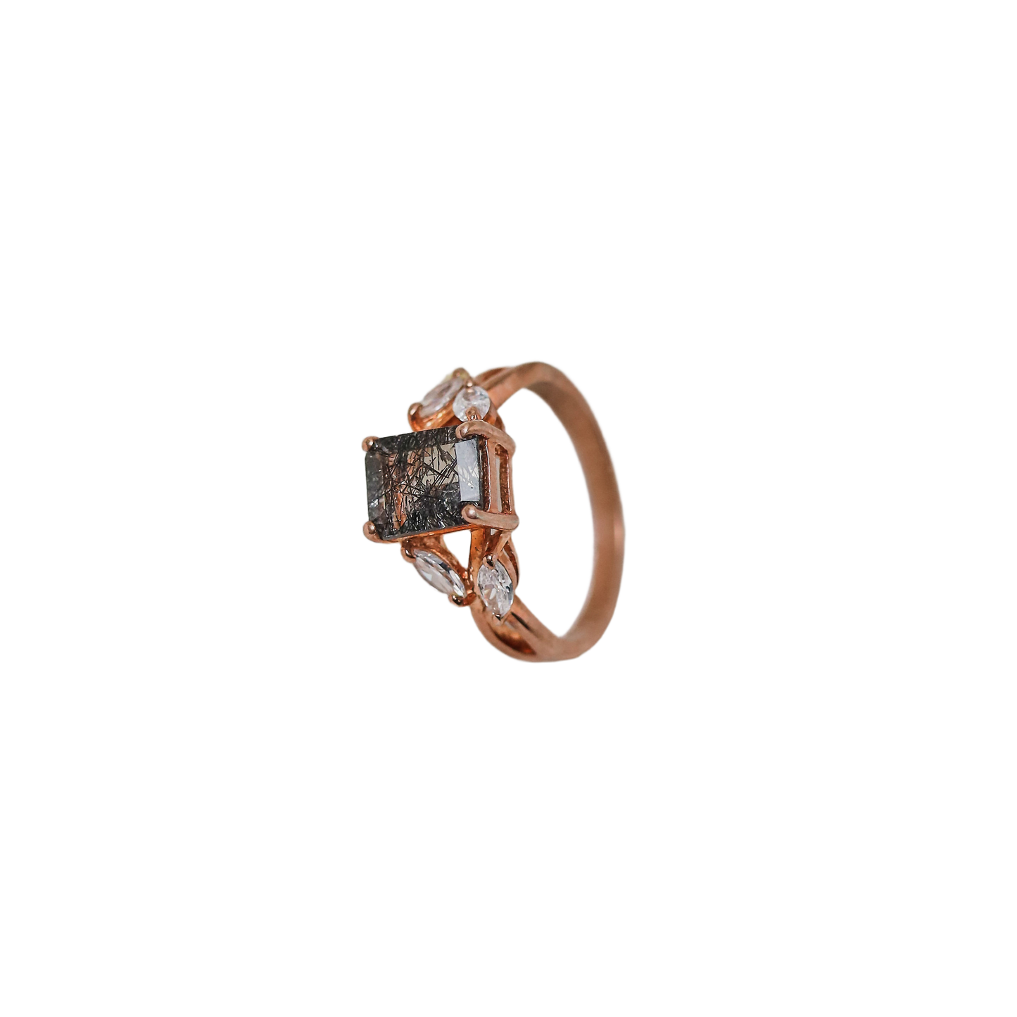 Midnight Elegance – Black Rutilated Quartz Ring