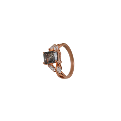 Midnight Elegance – Black Rutilated Quartz Ring