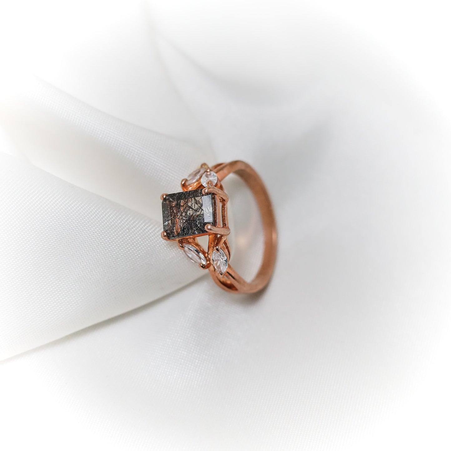 Midnight Elegance – Black Rutilated Quartz Ring