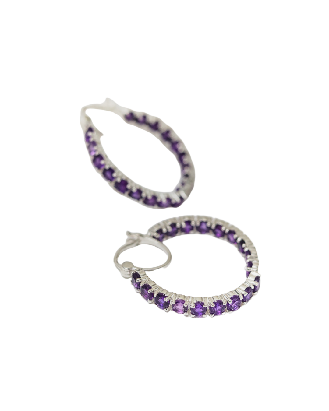 Amethyst Eternity Hoop Earrings – Sterling Silver
