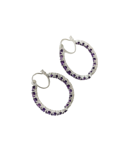 Amethyst Eternity Hoop Earrings – Sterling Silver