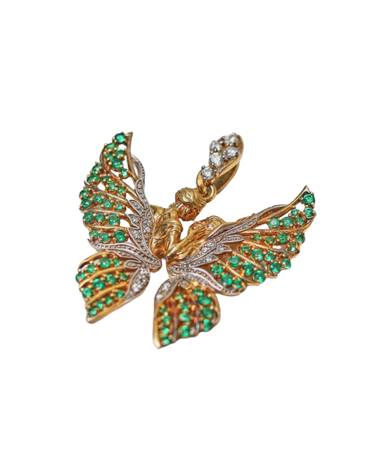 Ethereal Phoenix – Emerald & Diamond Pendant